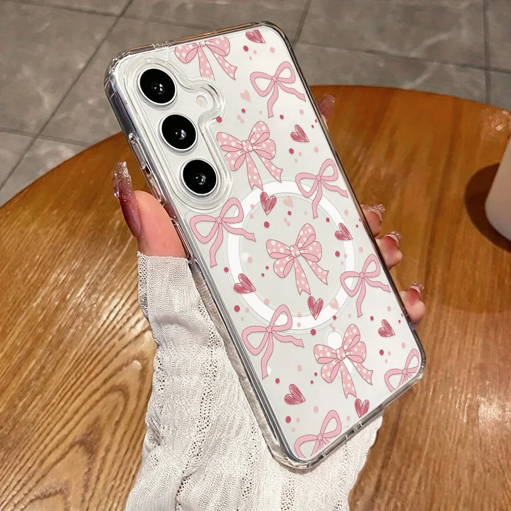 Bow-Knot Painted Magnetic Charger Phone Case For Samsung S26 Ultra S26+ S25 S24 FE S23 S22 S26 Edge Plus For Magsafe Cases Cover - view 4