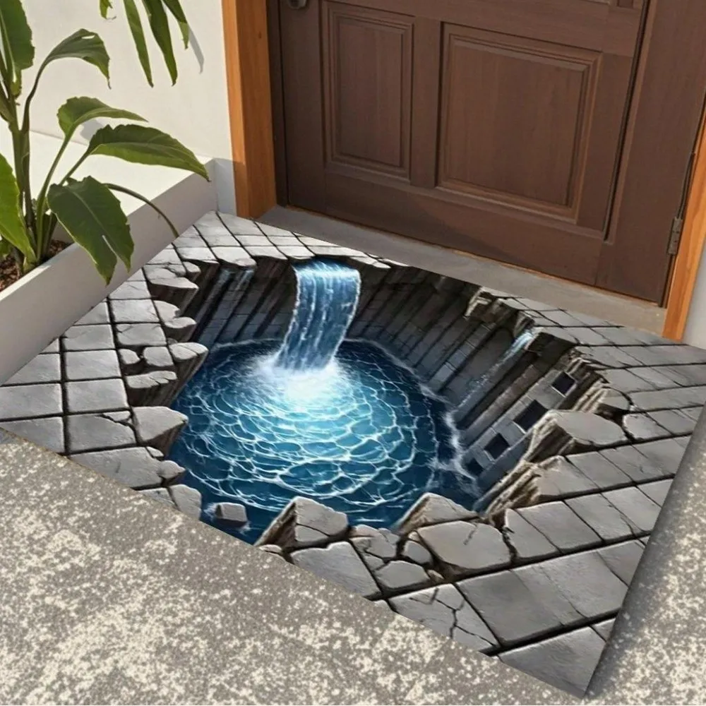 

Turtle Koi Printed 3D Visual Effect Mat 2D Flat Super Absorbent Bathroom Mat Anti Slip Beach Style Door Rug Floor Mat Balcony