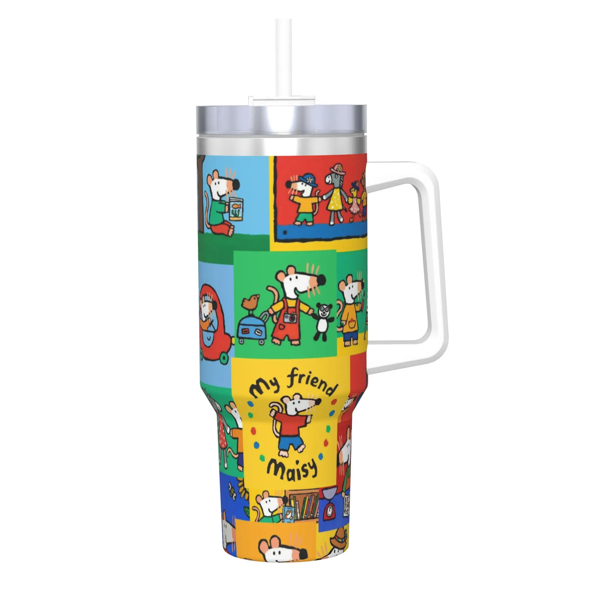 Maisy Mouse Tumbler With Straw  Stainless Steel Travel Mugs Double Wall Vacuum Insulated for Cold Or Hot 40oz