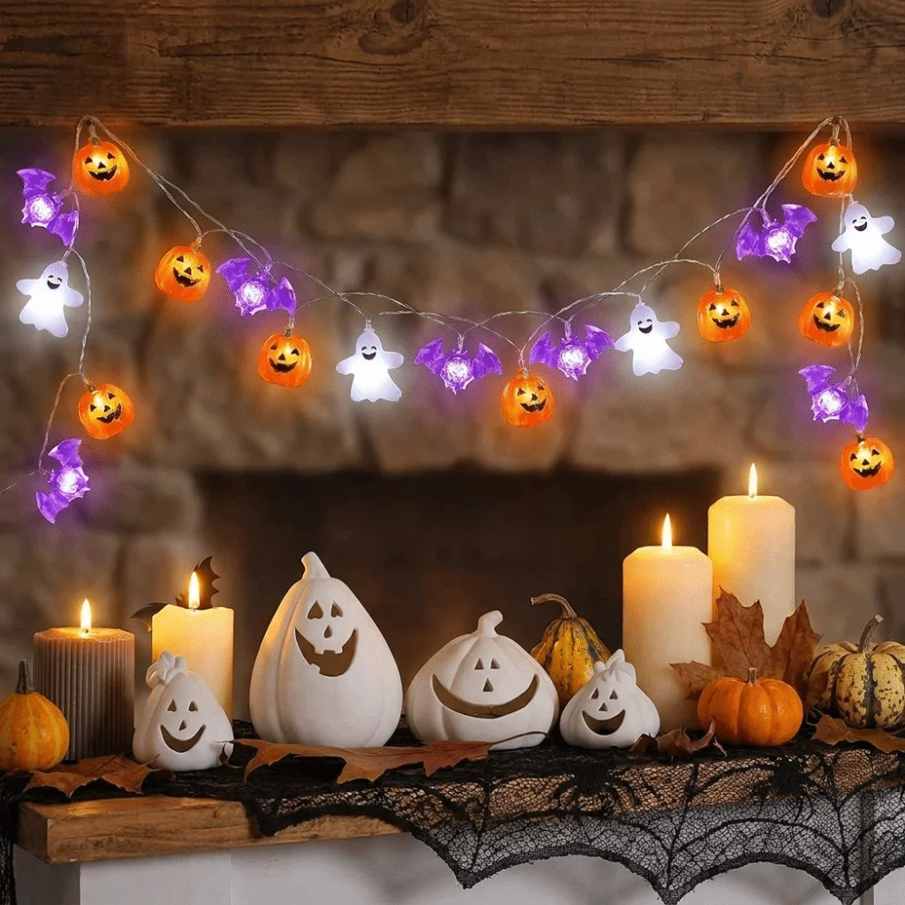 Cartoon Battery Powered Halloween Party Lights Pumpkin Spider LED String Lights Indoor Ghost Decorative Light String Home Decor