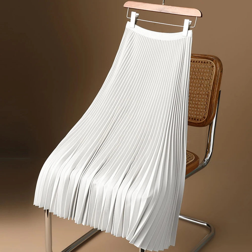 Women Skirt Satin Solid Color Pleated Skirt Thin High Waist A-Line Skirt Fashion Skirt Ladies' Casual Pleated Skirt