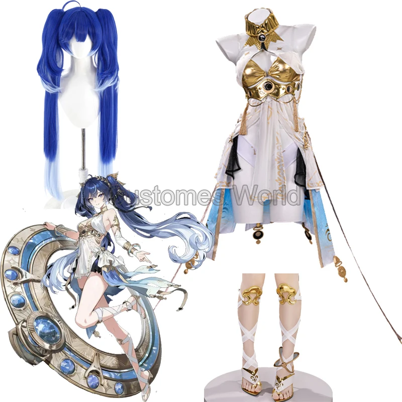 

Game Wuthering Waves Iuno Cosplay Costume Full Set ‌‌‌Blue Double Ponytail Wig Shoes Headwear Halloween Party Carnival Prop