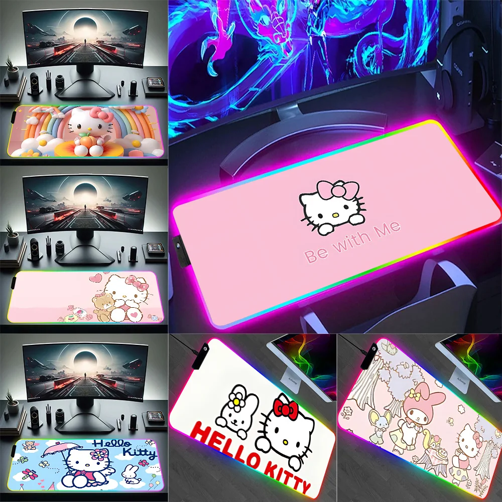 

RGB Cute Hellos Kitty Pc Gamer Keyboard Mouse Pad Mousepad LED Glowing Mouse Mats Rubber Gaming Computer Mausepad