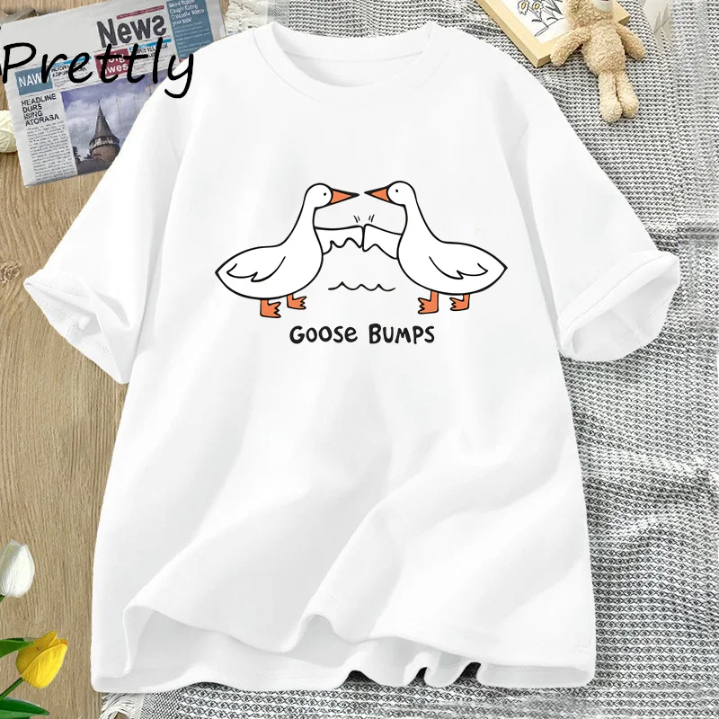 Silly Goose Bumps T Shirt for Women Men Funny Cotton Printed T-shirt Summer Short Sleeve Loose Oversized Tees Unisex Streetwear