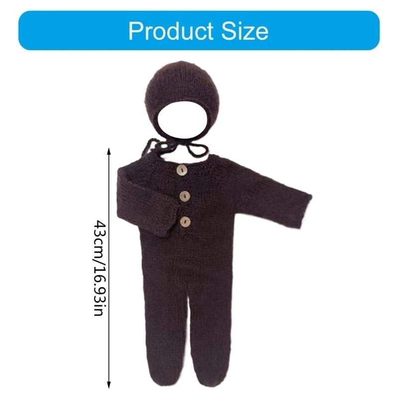 2Pcs Newborns Costume Photography Outfit Soft Fabric Knitted Romper & Matching Hat Props Set for Baby Photoshoots A2UB 4