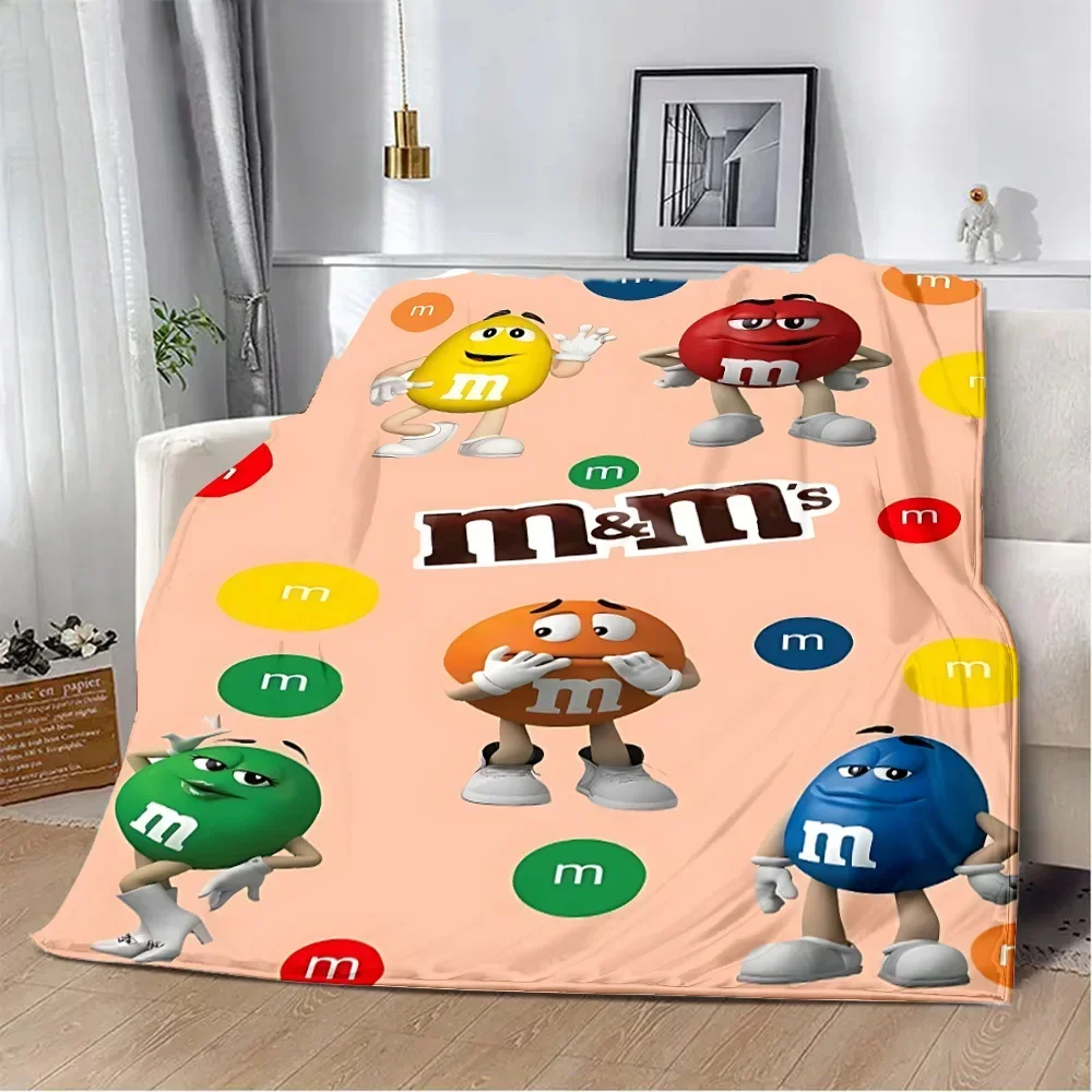 2026 Cartoon Chocolate Bean M-M&M's Printed Blanket Picnic Blankets Warm Blanket Soft Comfortable Blanket Home Travel Birthday G