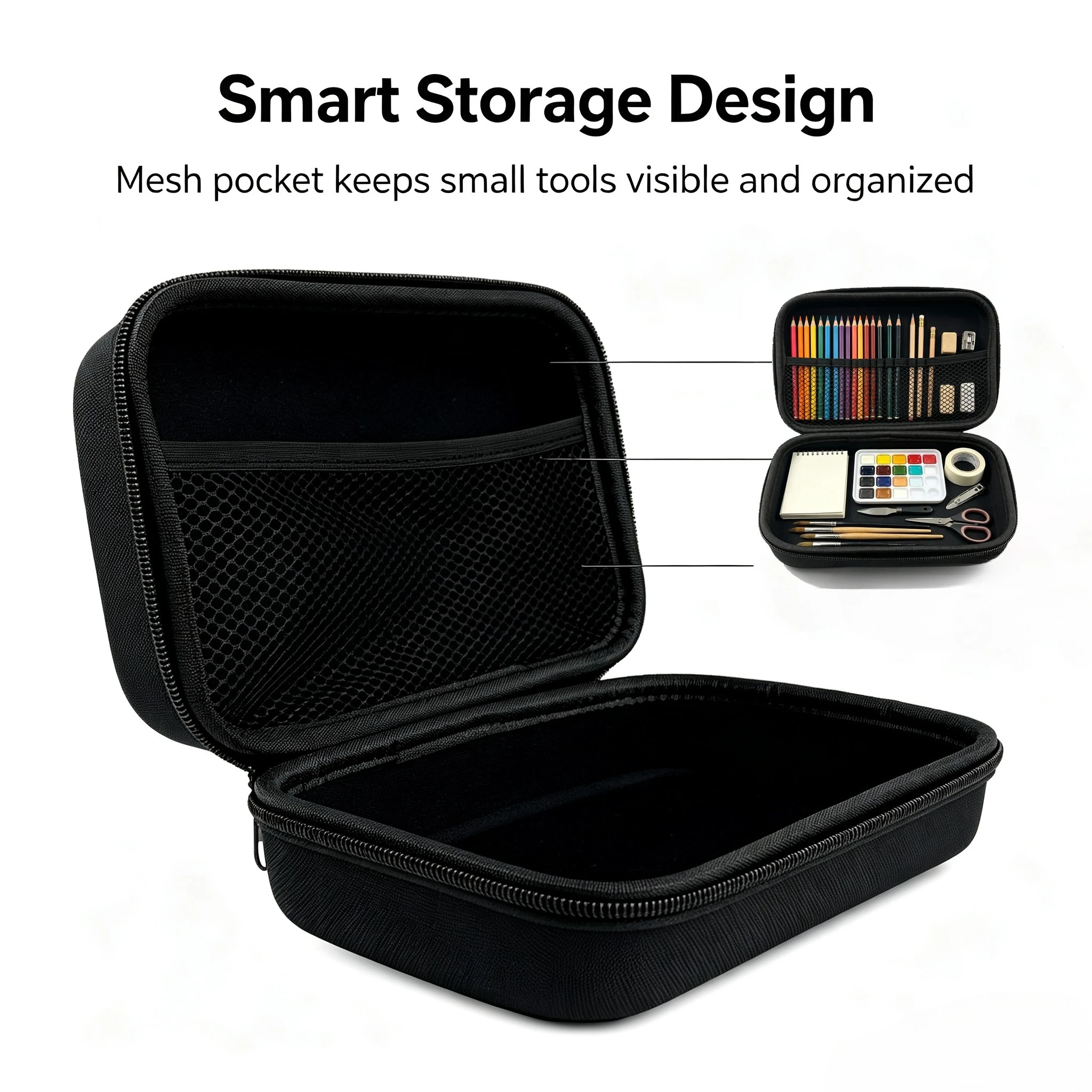 Art Supplies Carrying Case, Portable Artist Storage Bag with Dual‑Zipper & Comfort Hand Grip, Hard Shell Organizer for Colored P
