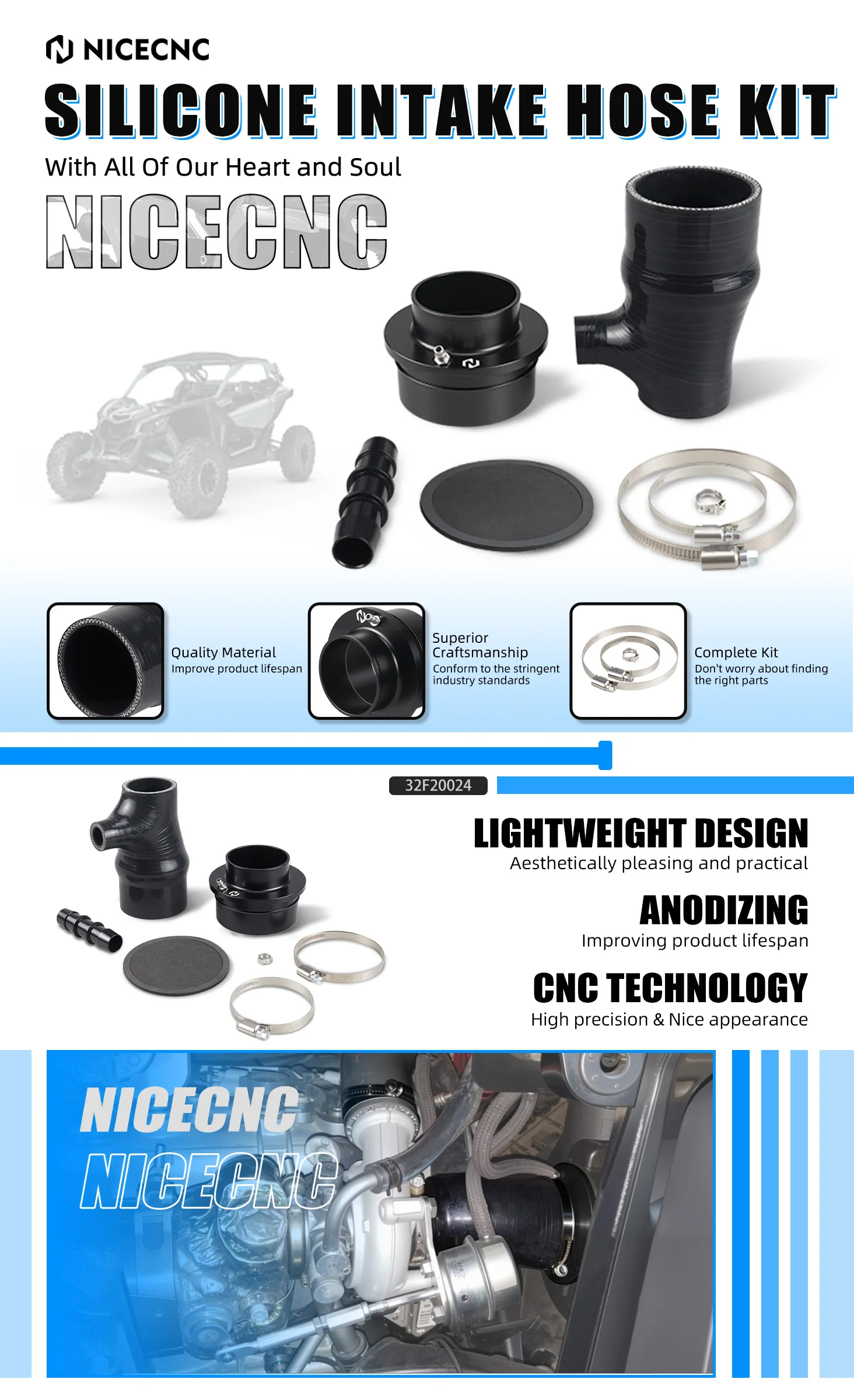 NICECNC X3 Turbo Silikon-Ansaugschlauch-Set für CAN AM X3 2017–2019 4x4 XRC Turbo DPS XMR XRS XDS XRS Max R Aluminium UTV Zubehör – Detail 1