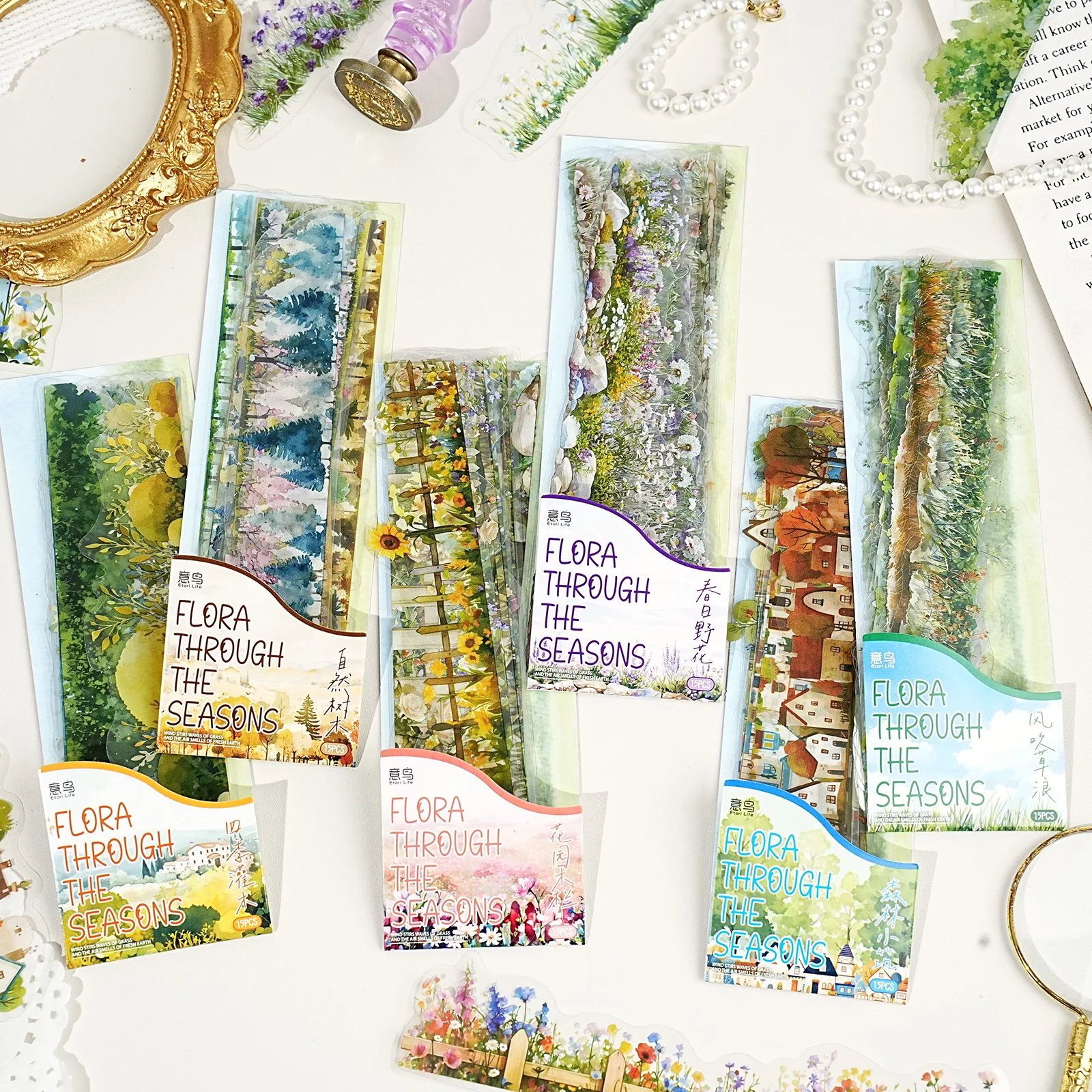 

Etori Life Four Seasons Plant Set Vintage Forest Style Floral Design with Small House Building Elements Journal Decoration Material Pet Sticker Pack for Laptops, Phone Stickers, Luggage, Office Decoration Accessories, Handmade Scrapbooking Supplies, Room 