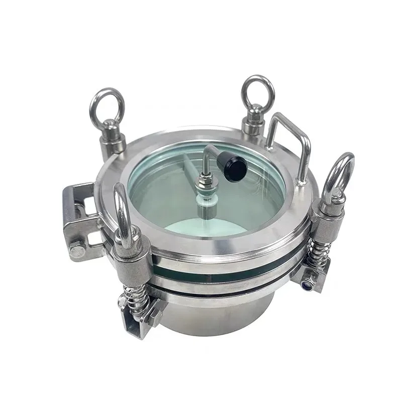 304 Stainless Steel All-glass Manhole Quick Opening with Neck Sight Mirror Pressure Manhole Welding Flip Large Window with Brush