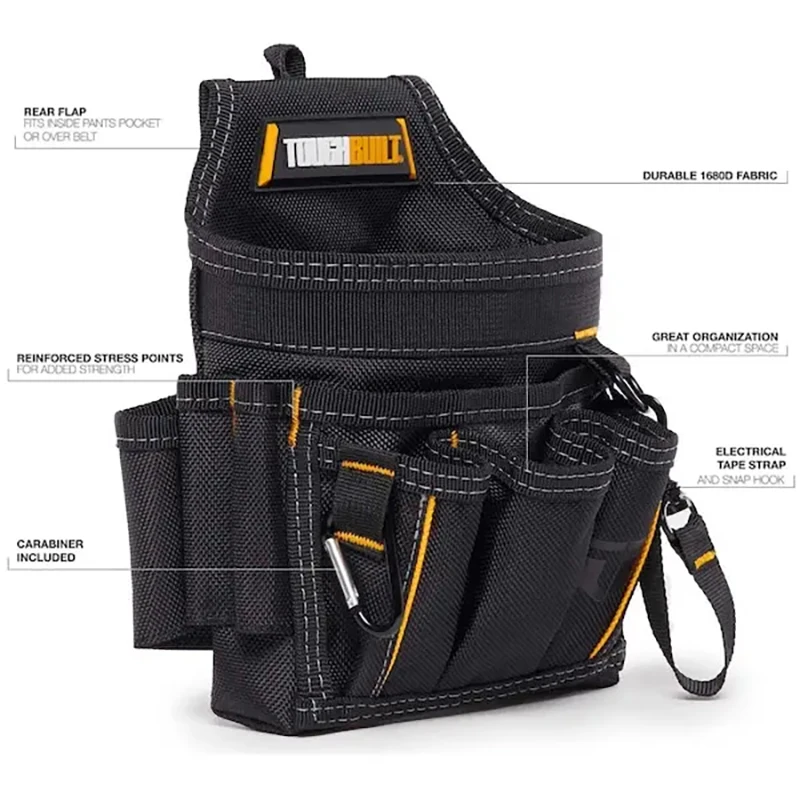 TOUGHBUILT TB-229 General Electrical Tool Kit Wear Resistant Portable 3-pockets With Soft Padded Waist Belt Shoulder Strap Bag