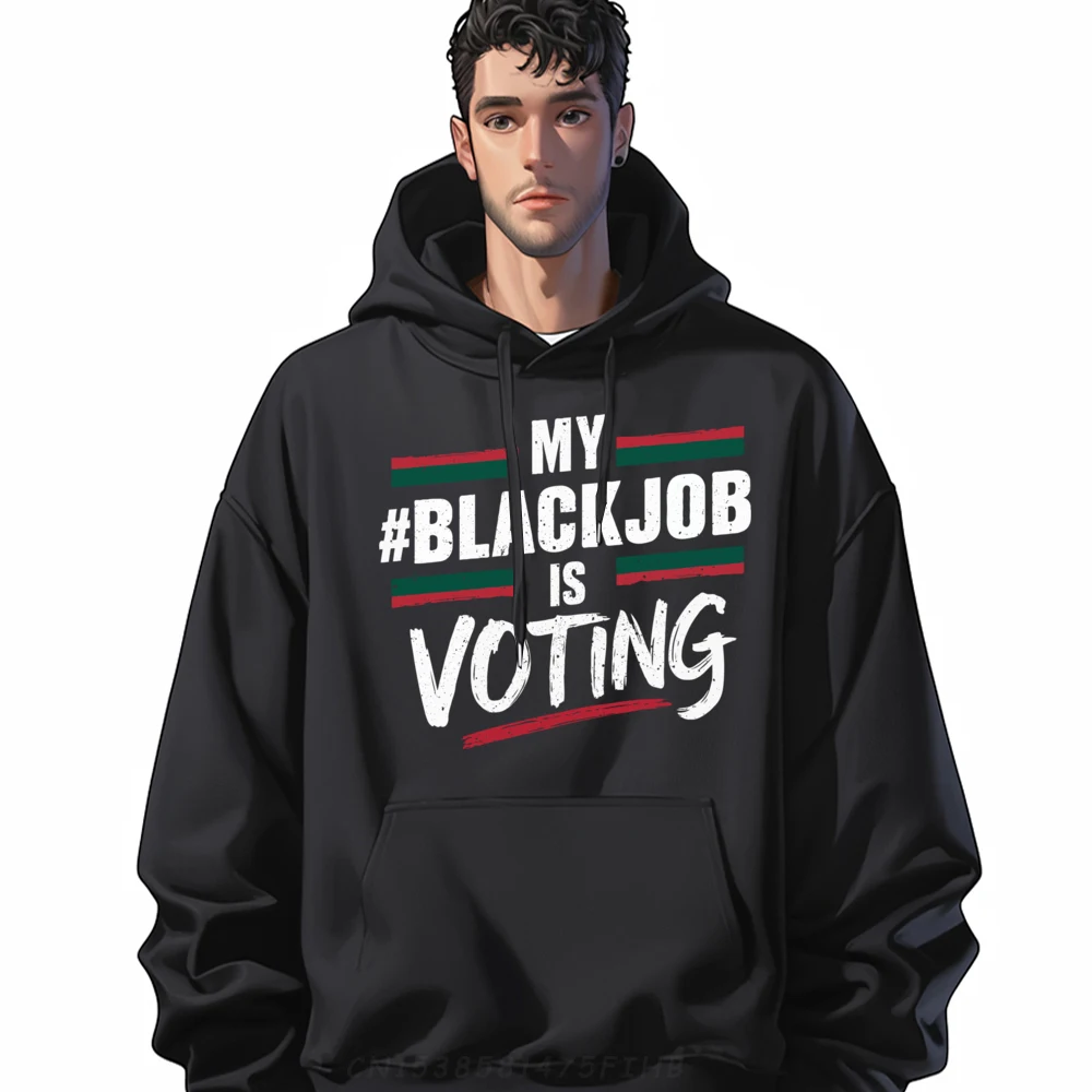 

My Black Job Is Voting Fun America Usa 2024 Men Retro Camisas Basicas Hombre Mens Luxury Sweater Slogan