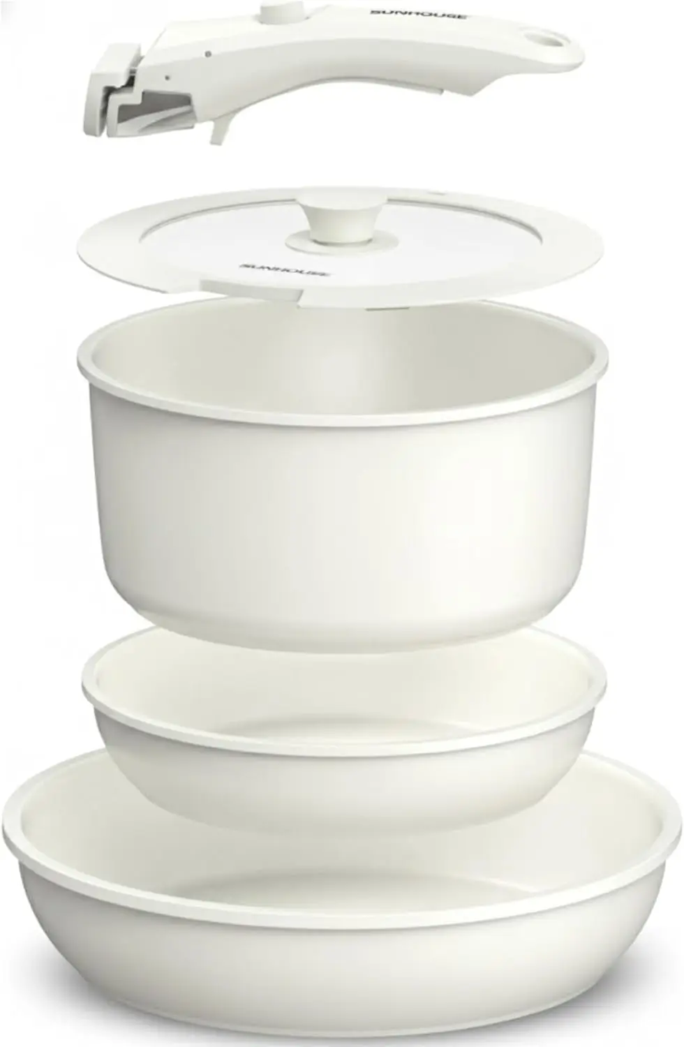 

5-Piece Ceramic Pot & Pan Set with Detachable Handle - Nonstick Cookware Set with Lid - PFOA, PFAS & PTFE-FREE, RV Cookw