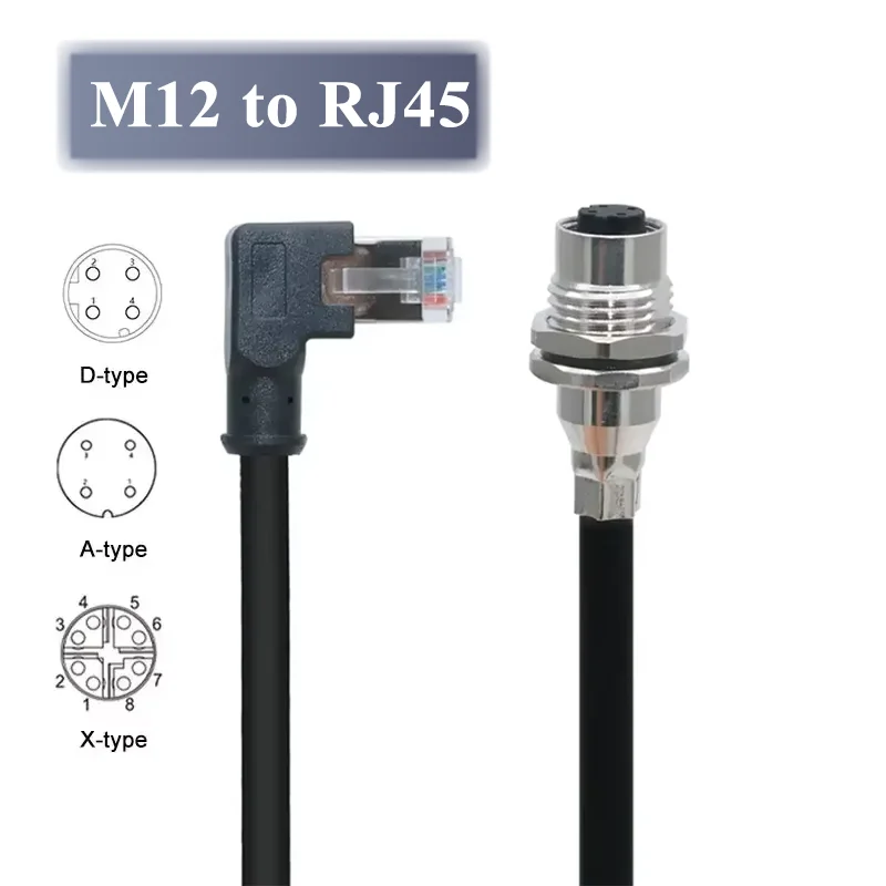 M12 8Pin X-type Panel Type Socket to RJ45 Connector D-type 4Pin Shield Network Plug A-code PG9 5pin to pj45 Straight Elbow Head