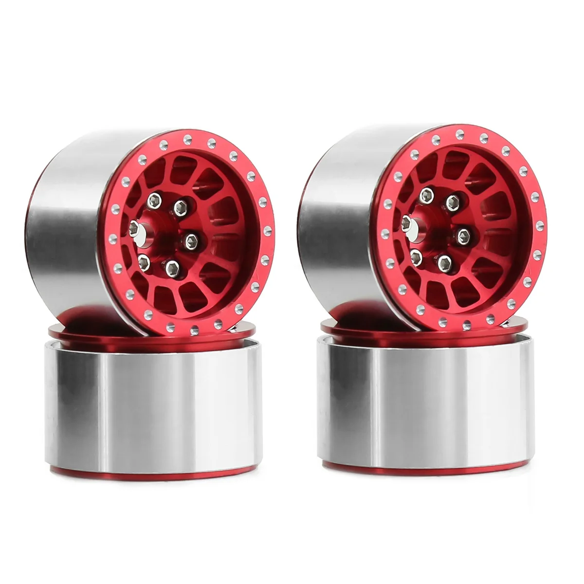 

4Pcs 1.0 Inch Metal Beadlock Wheel Hub Wheel Rim for 1/18 1/24 RC Crawler Car TRX4M Axial SCX24 AX24 Parts, Red