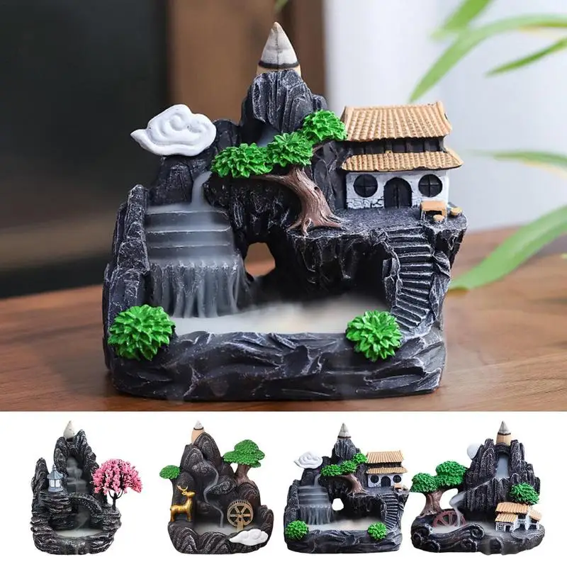 Incense Burner Mountains River Waterfall Decoration for Home Fragrance Fireplace Backflow Aroma Smoke Fountain Zen Censer Holder