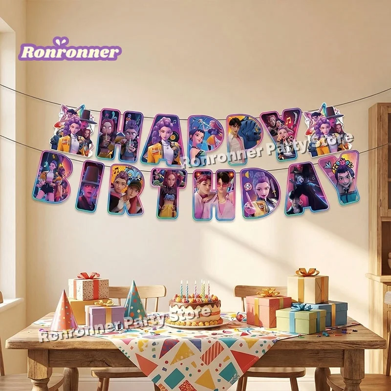 Décorations de fête Demones Hunters, fournitures pour fête, bannière Kpop, décoration de fête d'anniversaire, ornement de salle de fête prénatale, cadeau
