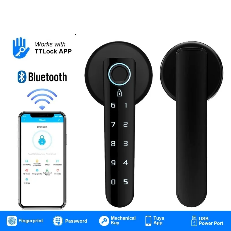 Cerradura de puerta superior con huella dactilar con Bluetooth para cerradura electrónica TTLock con huella dactilar biométrica/contraseña/llave/desbloqueo de aplicación