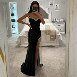 Gorgeous Satin Beautiful Evening Dresses Mermaid Formal Sexy Off The Shoulder Sleeveless High Slit Simple Prom Gowns Customized