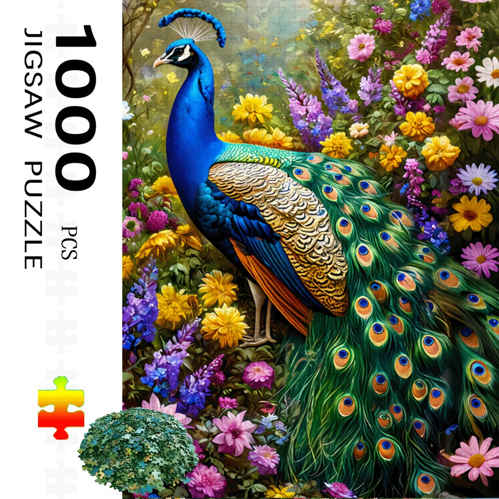 鳥や孔雀が描かれた大型パズル 1000 ピース。大人に最適です。 家族へのギフトに最適な、これらのインタラクティブなゲームは、