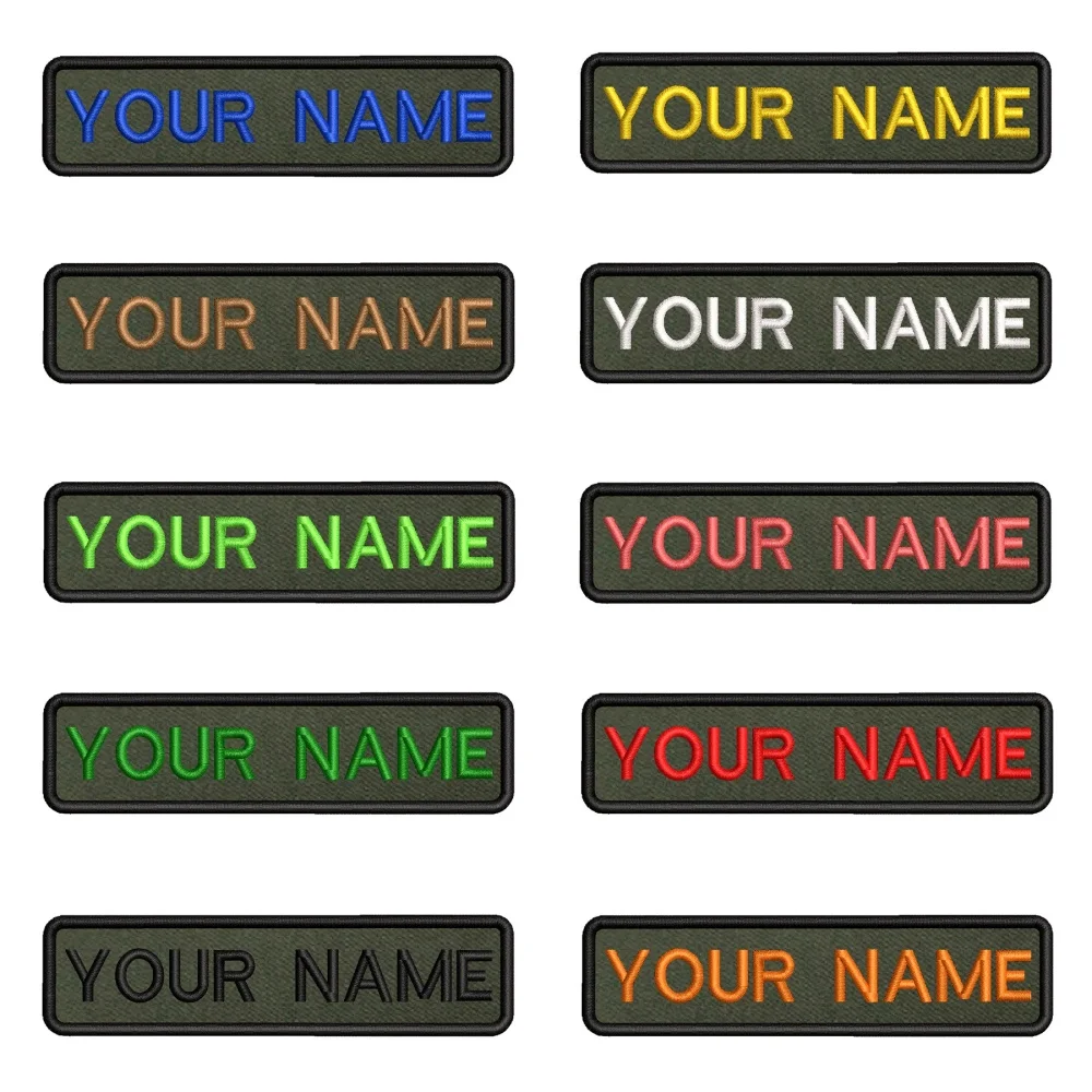 10X2.5cm Army Green Background Embroidery Custom Name Text Patch Stripes Badge Hook Loop Patches For Clothes