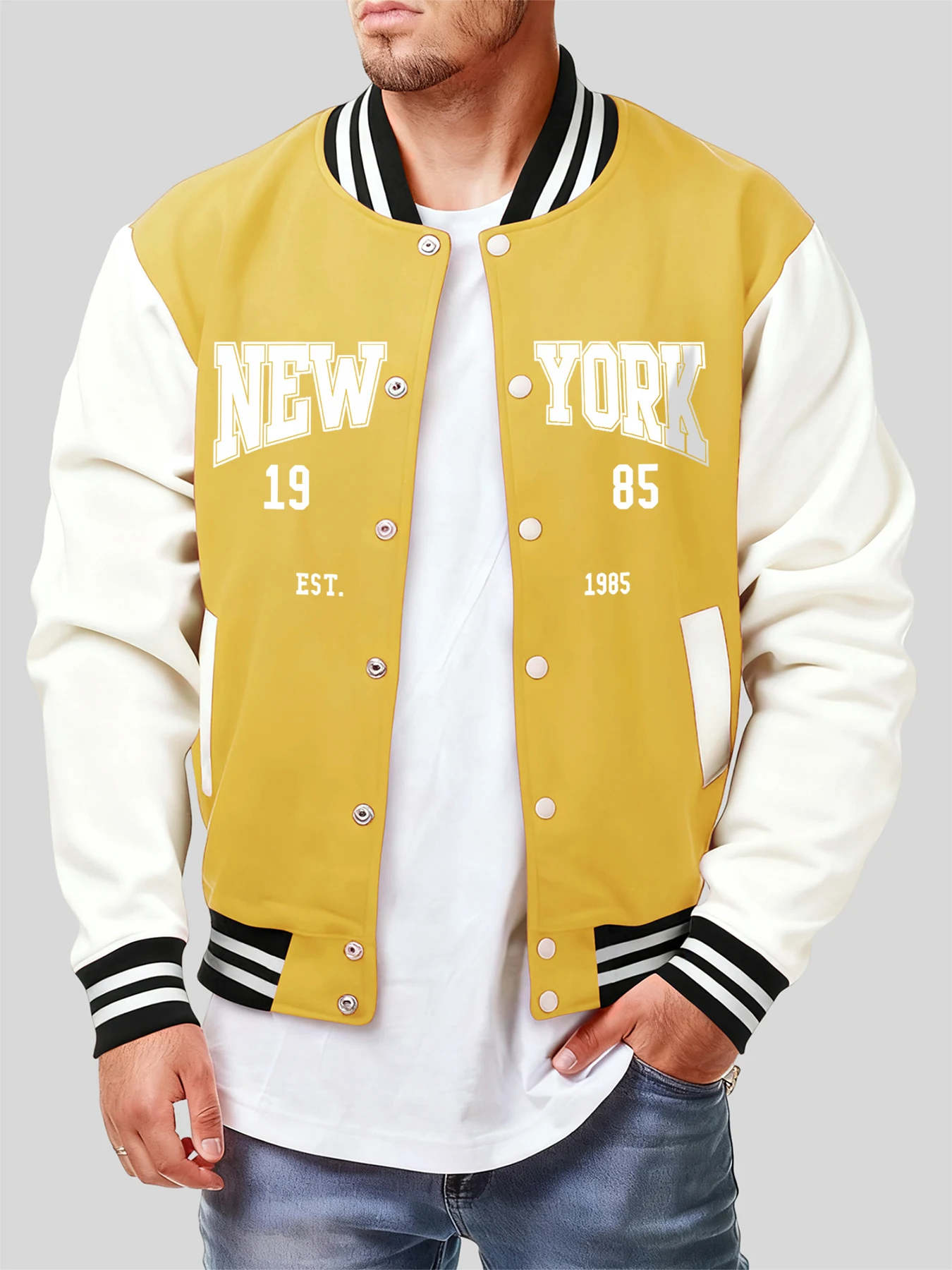 

New York 1985 Art Letter Print Men Y2K Menswear Hip Hop Pocket Jackets Creativity Loose Baseball Jersey Fashion Streetwear