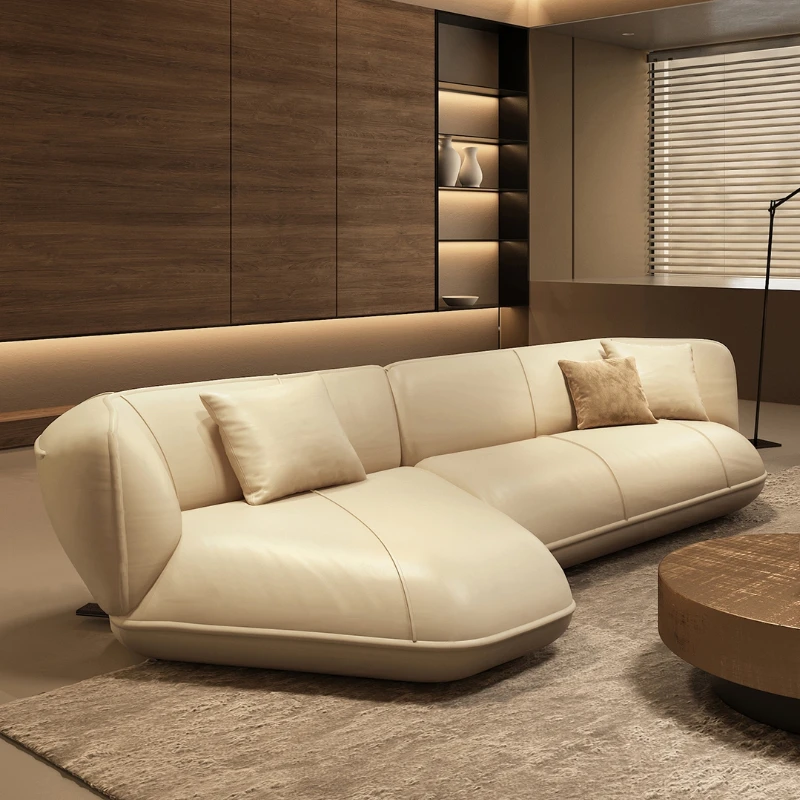 

Special-Shaped Sofa Minimalist White Leather Sofa High-End Living Room Modern Minimalist Italian Style