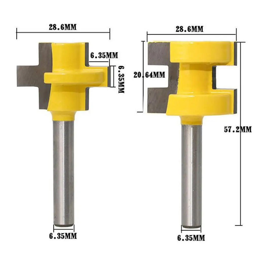 Set mata Router 3/4 "2 Bit, lidah dan alur-batang alat pertukangan 1/4"