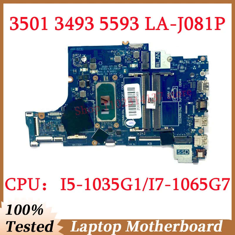 For DELL 3501 3493 5593 CN-0G9RW0 CN-01VFDK CN-01J5TX CN-047MF0 CN-0G8NCD With I5/I7 CPU LA-J081P Laptop Motherboard 100% Tested