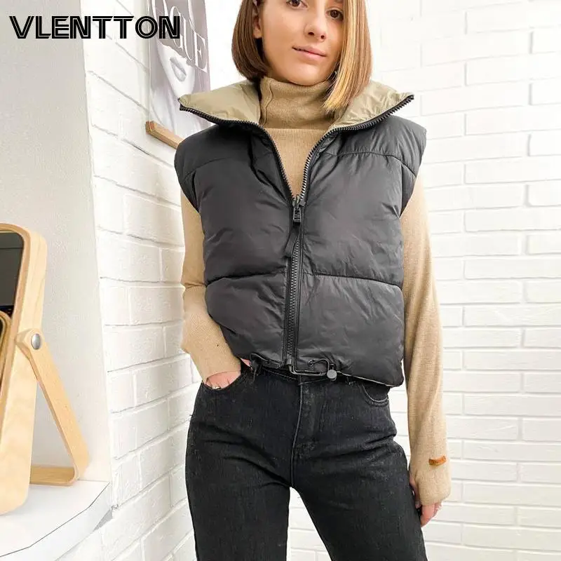 2022 Autumn Winter Women Fashion Double-Sided Jacket Coat Vintage Black Warm Sleeveless Cotton Outwear Female Casual Short Tops