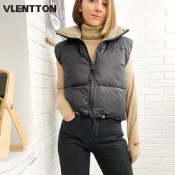 2022 Autumn Winter Women Fashion Double-Sided Jacket Coat Vintage Black Warm Sleeveless Cotton Outwear Female Casual Short Tops