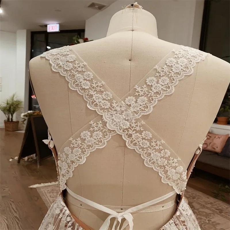 Plus size a linha vestidos de casamento boho sem mangas completo apliques lce bridl vestidos boêmio tribunal vestido personalizado mde vestido de