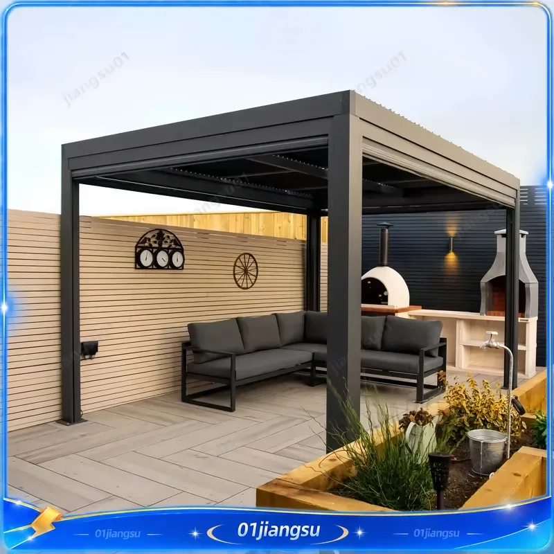 3x4m Bioclimatic Aluminum Pergola Motorized Louvered Roof Waterproof Gazebo Luxury Modern Garden Outdoor Furniture Patio