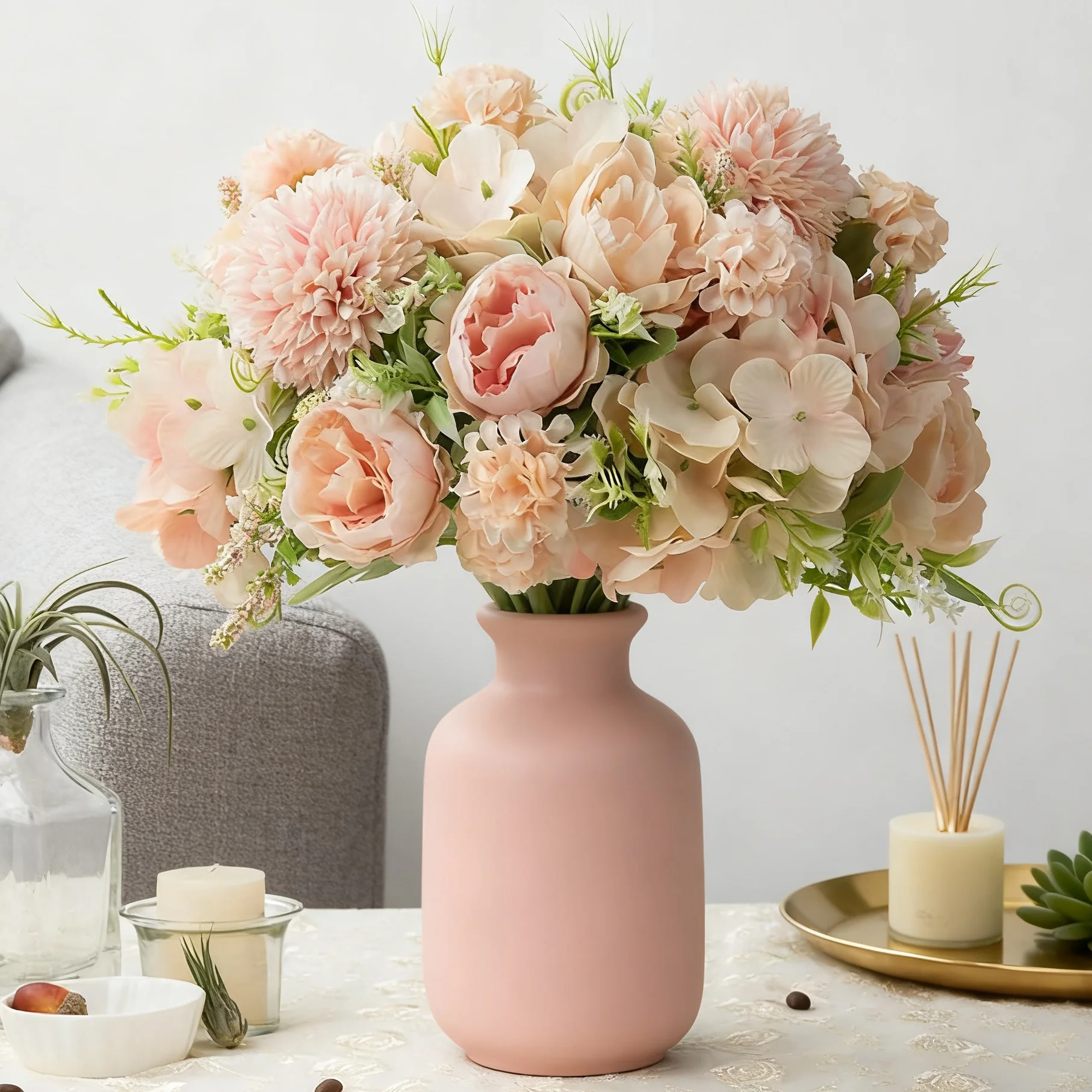 

4Pcs Artificial Flowers Silks Hydrangea Festival Home Room Decora Yard Garden Wedding Wreath Bridal Props Accessories Fake Peony