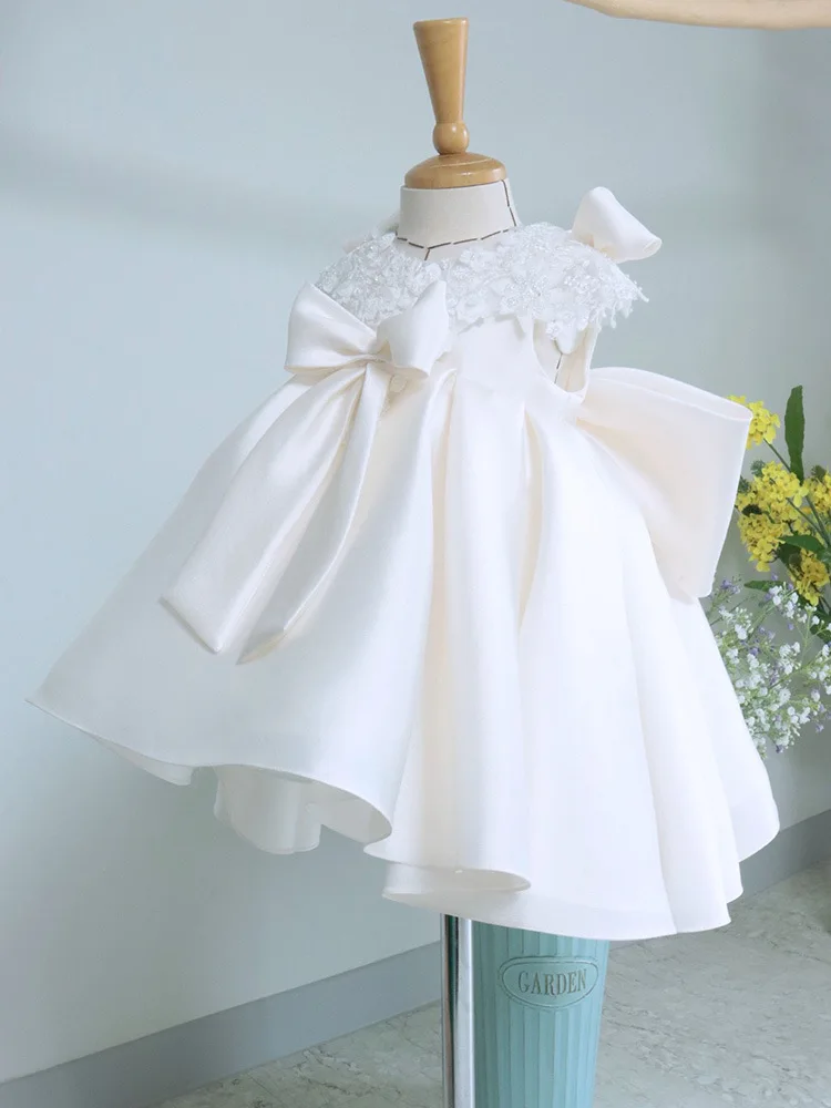 

Girl dressAmazon Girls' Dress New White Puffy Tulle Dress with Bow Simple Princess Dress for Children