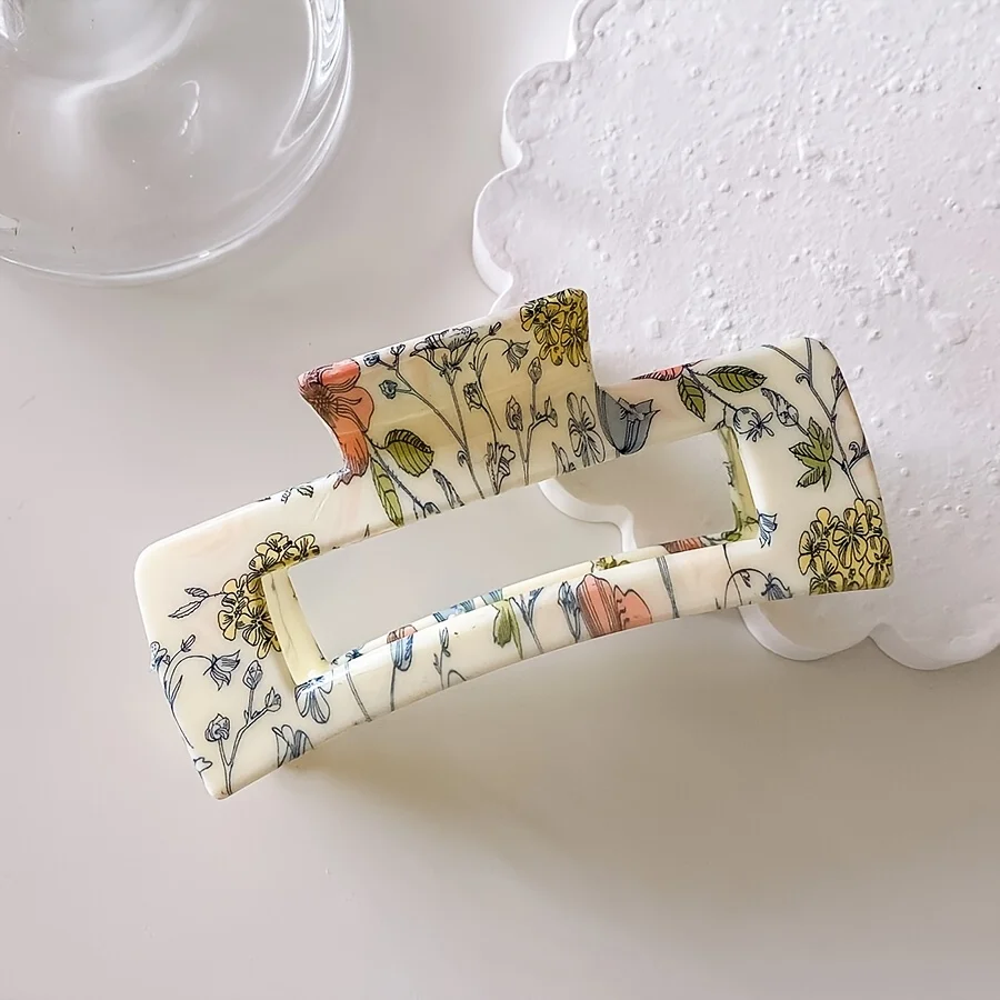 1Pc retro artistic style block clip hair clip UV printed forest style medium-sized women's hair clip
