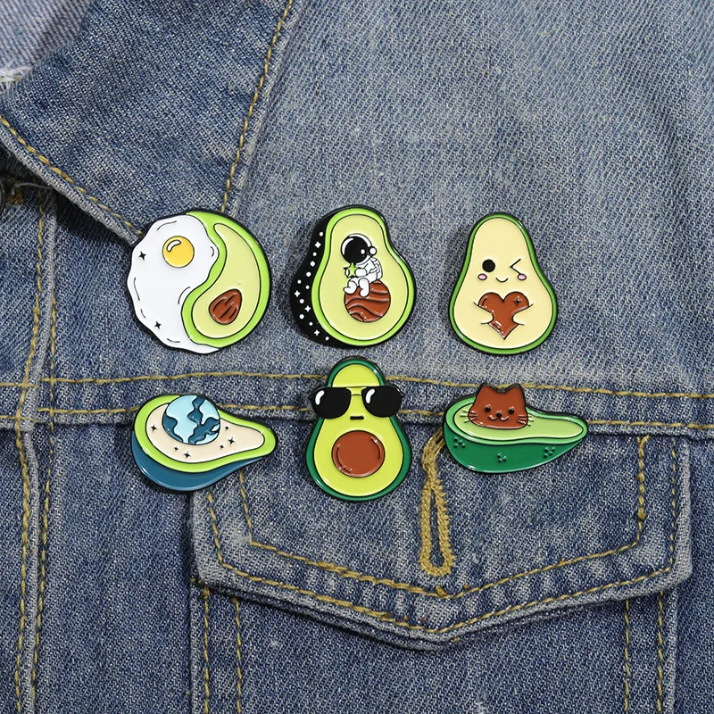 Cute Cartoon Avocado Enamel Pins Set Astronaut Cat Lapel Brooch Badge Funny Jewelry Gift Backpack Accessory