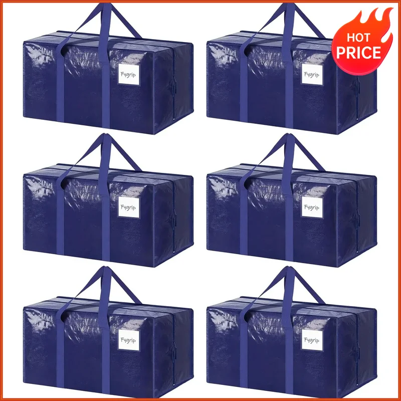 6 Pack Extra Large Heavy Duty Moving Bags with Zippers & Handles Durable Storage Moving Box Alternative for Closet Organizer