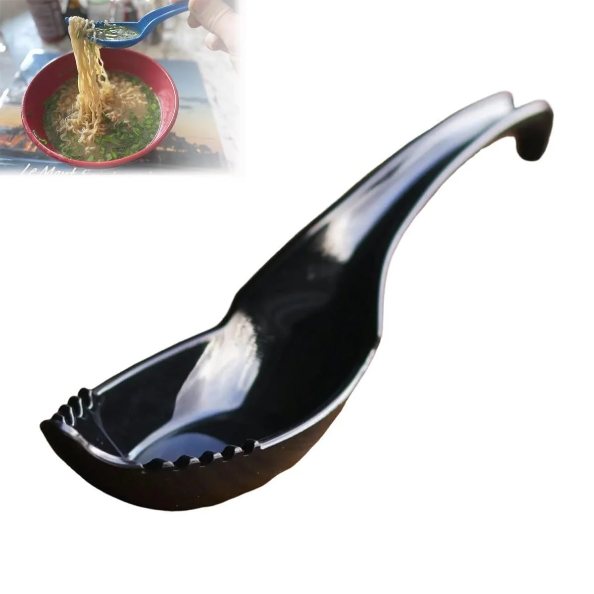 2-in-1 Ramen Soup Spoon Reusable Instant Noodle Dumpling Miso Spoon Hook Household Goods Ramen Soup Spoon With Fork