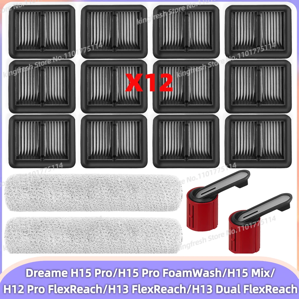 Compatible avec (Dreame H15 Pro – PAS pour H15 PRO HEAT, Dreame H15 Pro FoamWash / H15 Mix / Dreame H12 Pro FlexReach / H13 FlexReach/ H13 Dual FlexReach) Brosse rouleau Filtre HEPA Pièces de rechange pour aspirateur