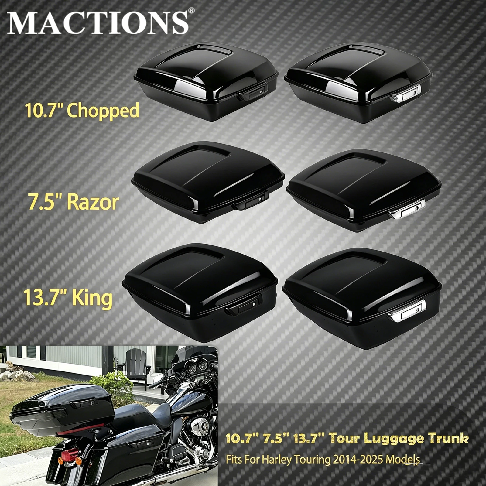 Motorcycle 7.5'' 10.7'' 13.7'' Razor Chopped King Trunk Tour Luggage Box Rear Tail Bags Case For Harley Touring Glide 2014-2025