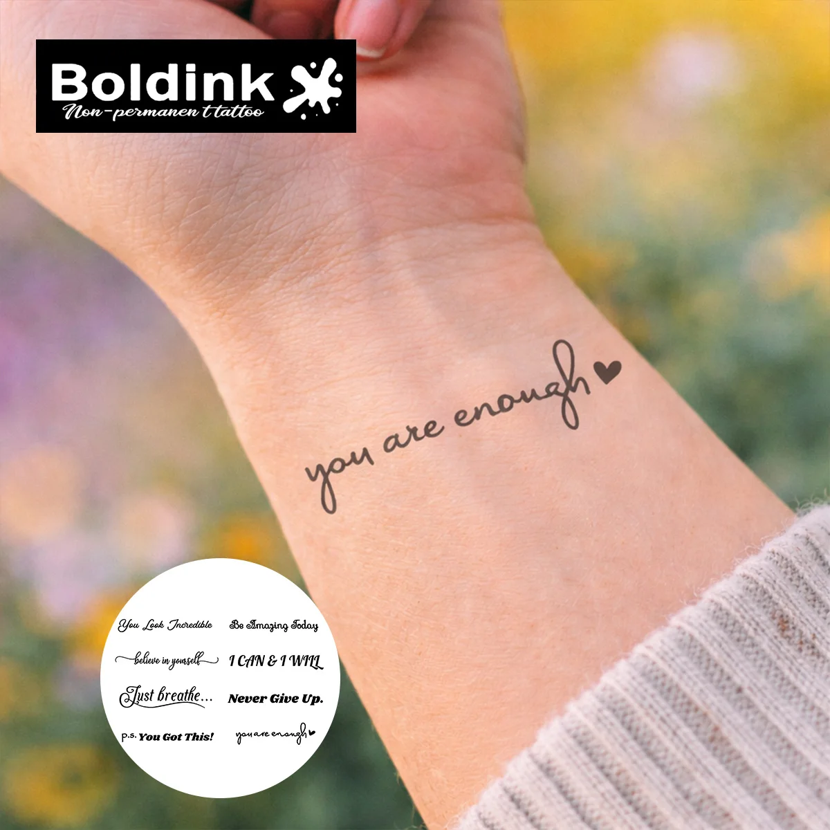 BOLDINK Line English Moisturizing Tattoo Sticker Unisex Fashion Design Easy Apply Waterproof Lasts 1-2 Week