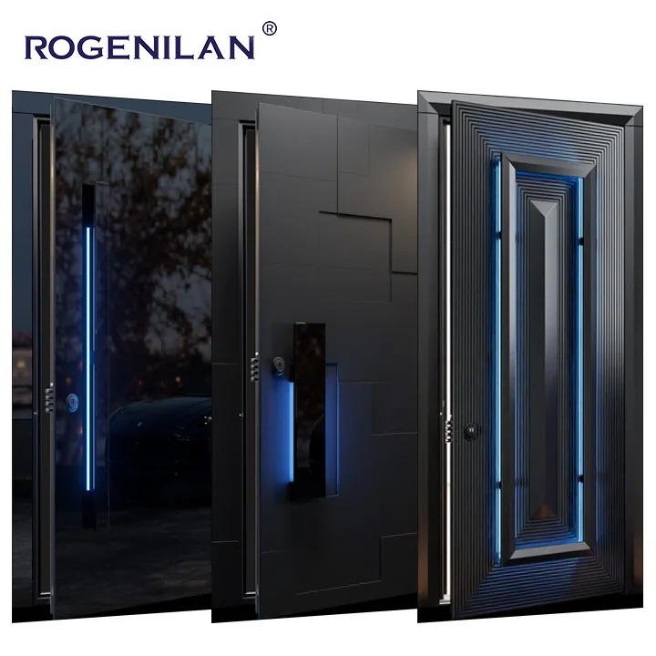 ROGENILAN Modern Design Aluminum Door Front Entry Pivot Doors Exterior Main Pivot Aluminum Alloy Entrance Doors