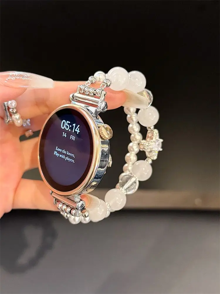 

Универсальная изысканная цепочка для часов с розовыми кристаллами и бисером, подходит для ремешков Huawei GT5/GT5 Pro/GT4/GT2/3/4 22 мм/20 мм/18 мм