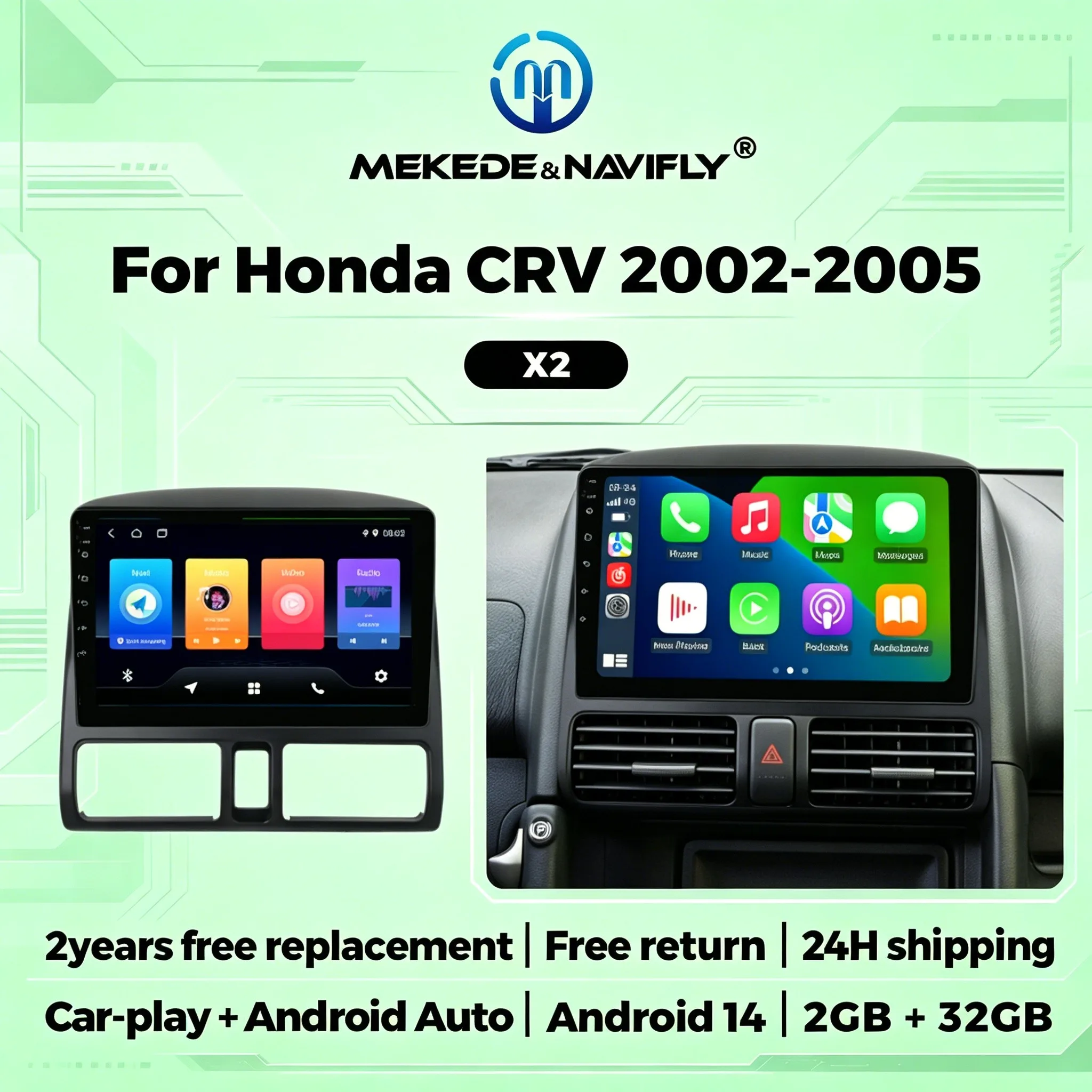

2 Din 9-дюймовый автомобильный радиоприемник, мультимедийный плеер для Honda CR-V CRV 2 2001-2006, беспроводной Carplay, Android Auto, GPS-навигация, BT