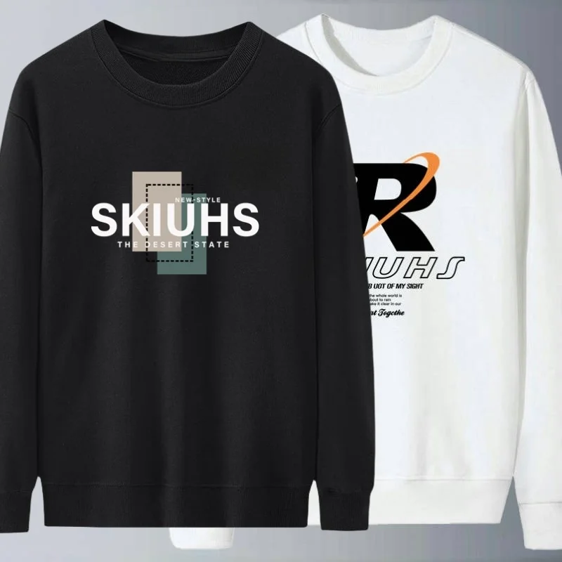 

Мужская свободная толстовка с длинным рукавом, весенне-осенняя, повседневная, удобная, спортивная, больших размеров, белая базовая футболка