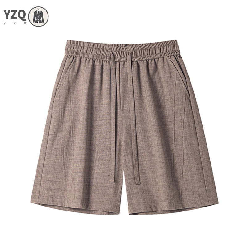 Relaxed Bermuda Shorts For Males Elastic Waist Drawstring Side Pocket Design Wrinkle Resistant Summer Streetwear Pants