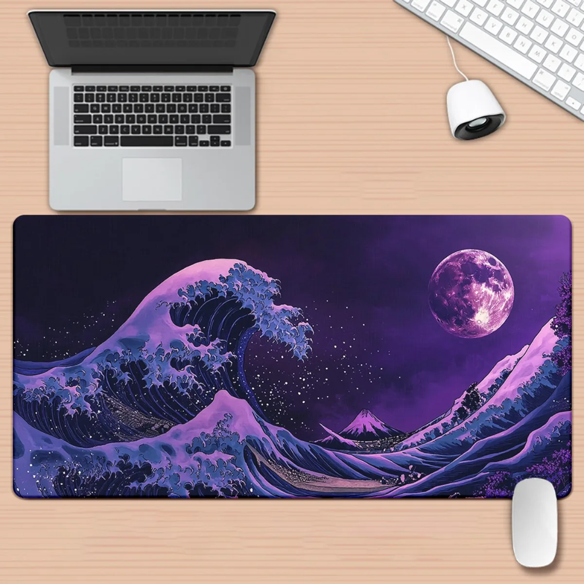 لوحة الماوس المطبوعة عالية الوضوح بنمط القمر المموج الأرجواني مصنوعة من المطاط، وهي مضادة للانزلاق وسهلة التنظيف #1