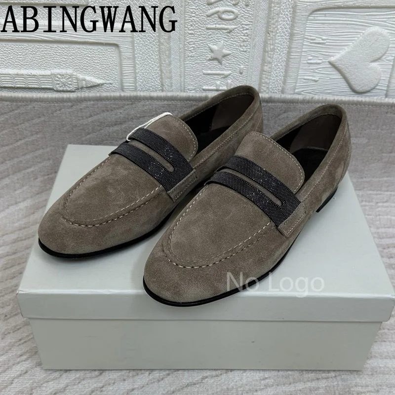 

2025 Suede Leather Flats Loafers for Women Slip On Runway Ladies Office Shoes 2025 Spring Winter Lazy Shoes Women Casual Shoes