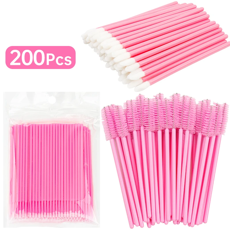 200pcs Eyelash Extension Supplies Kit Disposable Lash Spoolies Brushes Micro Cotton swab Brush Mascara Wand Lipstick Applicator